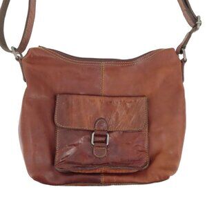 Jack Georges Distressed Brown Leather Shoulder Bag Handbag Purse Flap Pocket